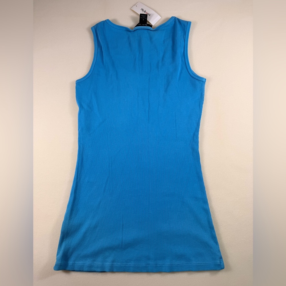 Essentials Blue Ribbed Scoop Neck Tank Top Medium NWT - Picture 6 of 6